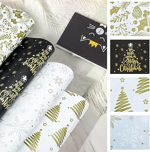 Papier Cadeau Noël 3 Gros Rouleau, 15m, Décoré avec 10m Corde Emballage + 8 Noël Étiquette + 12 Autocollant Chic Vintage (44cm×5m 3 Rouleau) - Nail Gallerys