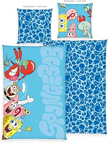 Herding Spongebob Linge de lit, Taie d’Oreiller env. 80x80 cm, Housse de Couette env. 135x200 cm, 100% Polyester/Microfibre - Nail Gallerys