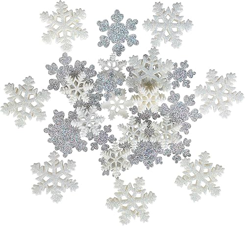 Kesote 32Pcs Flocons de Neige Blanc en Résine avec Paillettes pour Deco Table Noël Mini Décoration Noël pour Cadeau, Colis, Cartes de Vœux - Nail Gallerys