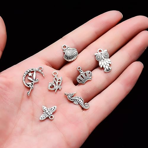 100 Pcs Vintage Charms Pendentifs Breloques en Argent,Mixte Argent Antique Breloques Charms Pendentifs Artisanaux Accessoires Breloques Petits Pendentifs pour La Fabrication Bricolage,Bracelet,Collier - Nail Gallerys