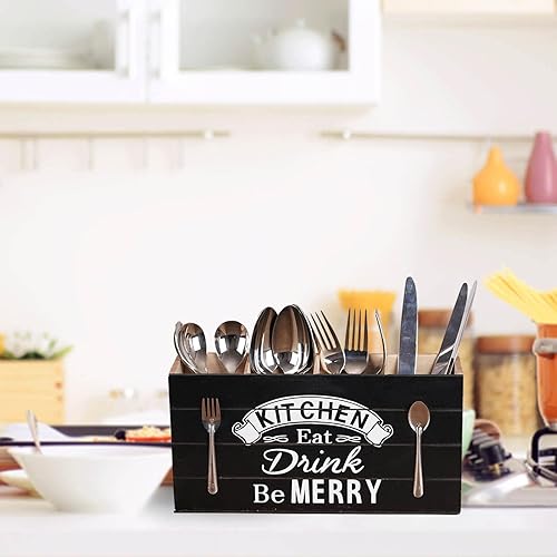 Chen0-super Porte-ustensiles Bois | Organisateur d'ustensiles en Bois pour Cuisine avec 4 Compartiments | Pot à ustensiles, Cuisine Ferme pour Couverts cuillère à Baguettes - Nail Gallerys