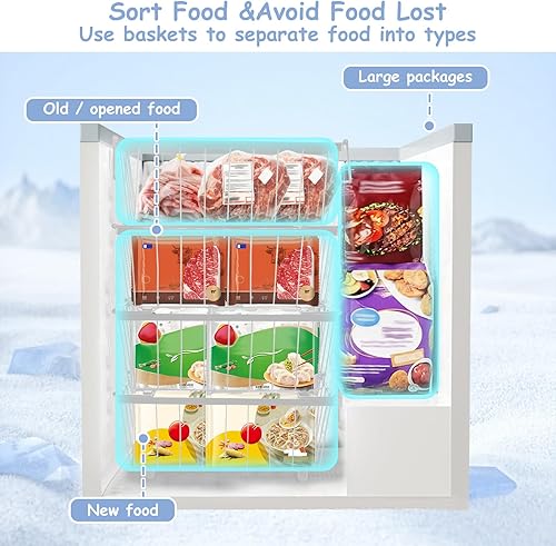 Lot de 4 Panier Congélateur Coffre,Panier Rangement Congelateur Empilables, Rangement Congelateur Coffre Poignée Pliable, Paniers Congelateur de Patin Antidérapant (34 x 18 x 14 cm) - Nail Gallerys