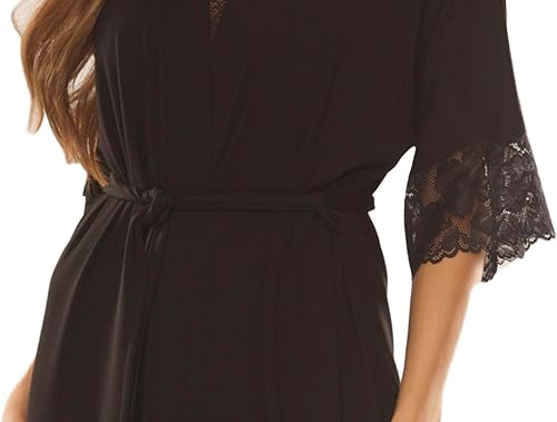 Selente Sweet Dreams Élégant peignoir (fabriqué en UE) en viscose fine avec dentelle - Nail Gallerys