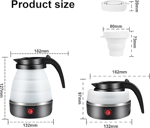 RANJIMA Mini Bouilloire en Silicone Pliable, 600 ml Bouilloire Électrique Portable Bouilloire de Voyage avec Fond en Acier Inoxydable pour Camping Voyages Vacances Extérieur Randonnée Survie à Vélo - Nail Gallerys