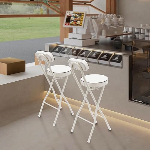 JUDEMII Lot de 2 chaises hautes pliantes et résistantes avec repose-pieds - Avec verrouillage de sécurité - Pour salon, garage, atelier, cuisine, bar - Blanc - Nail Gallerys