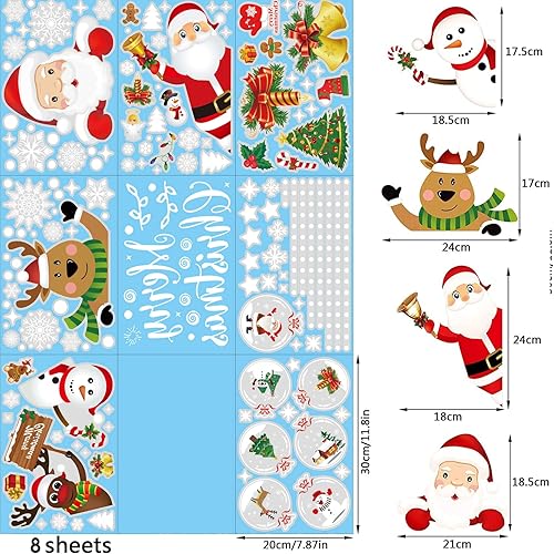 Stickers NoëL Fenêtre 160 Pcs, SUGUREII Autocollant NoëL Fenêtre Amovibles Statique PVC Autocollants, Decoration NoëL Fenetre Réutilisables, avec Père Noël, Flocons de Neige, Wapiti - Nail Gallerys