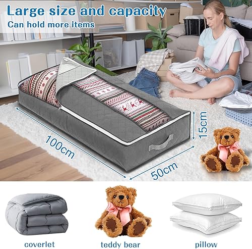ENCOUN Sac de Rangement sous Lit Lot de 4, 95L Sac Rangement Vetement, Pliable sac de Rangement, Boite Rangement Sous Lit avec Poignée Renforcée, Housse Rangement Couette pour Draps, Vêtements - Nail Gallerys