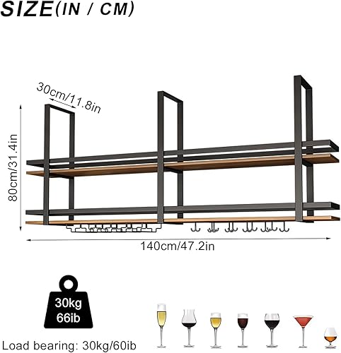 GWFBLID Casier à vin Suspendu, avec Support pour Verre, étagère à vin Suspendu Bar Porte-Bouteilles de vin en métal au Plafond 2 Niveaux avec étagère en Verre à Pied, Support de Rangement pour vin d - Nail Gallerys