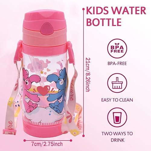 Gourde avec Paille - Ours Bouteille Isotherme Enfant 500 ml - Gourdes sans BPA - Avec de La Paille -Avec Corde Réglable- pour L'école, Les Sports et La Maternelle - Nail Gallerys