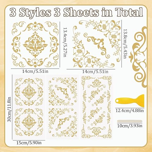 WANDIC 3 Feuilles Rub on Transfert Autocollant pour Meuble Motif Floral Doré Rétro Transfert Decalcomanie Papier Stickers Décoratifs,pour Scrapbooking, Fenêtres,Cartes Postales, 15 x 30 cm - Nail Gallerys