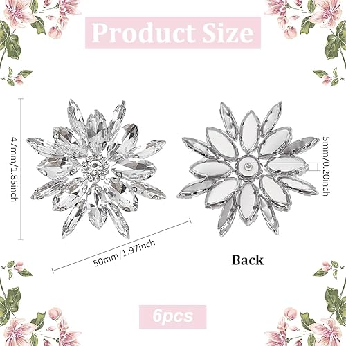 FINGERINSPIRE 6Pcs Fleur Hotfix Rhinestone Applique 50X47mm Applique de Strass Platine Clair Patchs de Strass Bling Bling à Repasser Patch de Fleur en Cristal pour Robe de Mariée DIY - Nail Gallerys