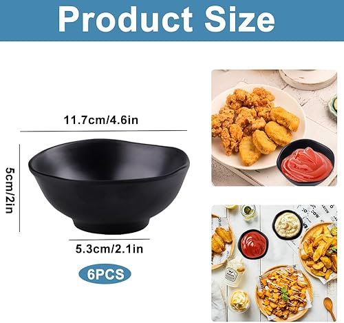 wocpvm 6 pièces Petit Bol de Soupe Bol Petit Dejeuner Enfant Bols de Céréales Plastique Reutilisable Bols Aperitif pour la Soupe, le Riz, la Sauce à Tremper (Noir) - Nail Gallerys