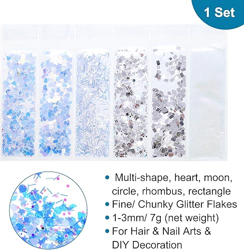 QUARKZMAN Paillettes Holographiques Épaisses, 6 Couleurs, 1-3 mm, 7 g, Formes Variées, Artisanat, Art, Art d'ongle - Nail Gallerys