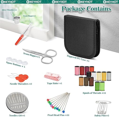 KEYHOT Kit Couture Complet Trousse, Nécessaire Couture Fournitures pour Adultes Mères Grand Mères Filles Urgences à la Maison y Compris Enfile Aiguilles (228PCS) - Nail Gallerys