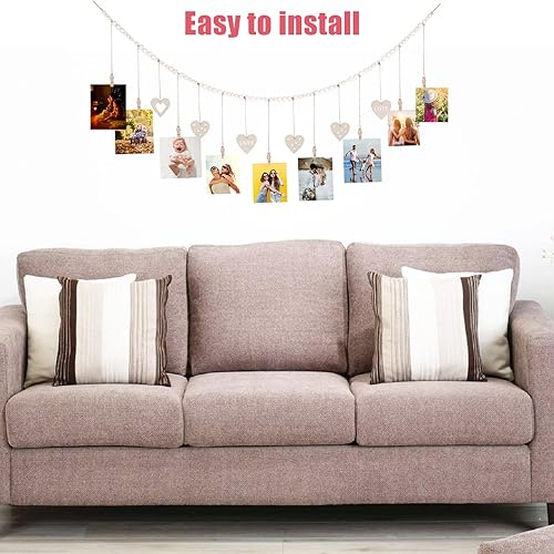 Jasfyee Présentoir photo mural avec 9 clips en bois, décoration murale en forme de cœur de 138 cm pour accrocher des cartes postales photo, décoration de chambre à coucher, de salle de bain - Nail Gallerys