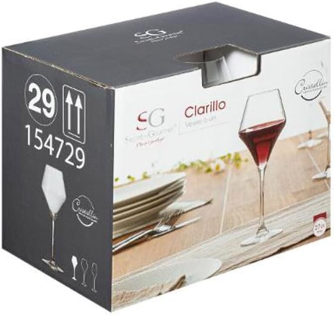 Secret de Gourmet - Lot de 6 Verres à Vin'Clarillo' 27cl Transparent - Nail Gallerys