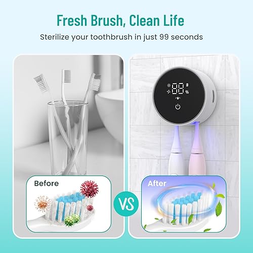 Porte-Brosse à Dents Désinfectante UV, LifeBasis Support Brosse a Dent Electrique avec Séchage et Détection Infrarouge, Range Brosse a Dent Facile à Nettoyer pour Organisateur Salle de Bain - Nail Gallerys