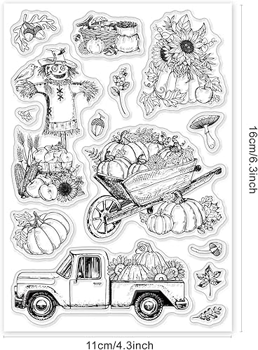 ORIGACH Tampons transparents pour la récolte d'automne Citrouille Tournesol Feuilles d'automne Tampons transparents en silicone pour l'album de scrapbooking DIY - Nail Gallerys