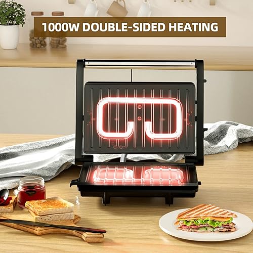 OSTBA Grille-pain Panini, Grill de contact XXL 1000 W, Grill Panini électrique avec revêtement antiadhésif, Ouverture à 180 degrés, Voyant lumineux, Facile à nettoyer et numéro de modèle - ‎SL-106 - Nail Gallerys
