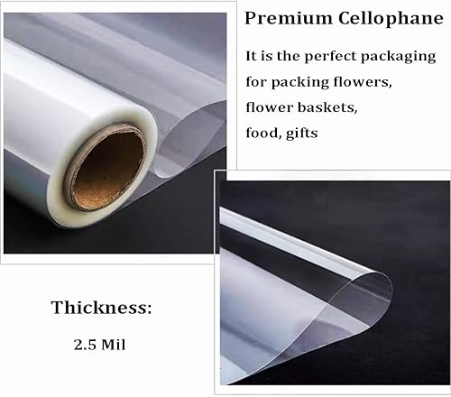 LYINUR Papier Cristal Transparent Emballage pour Fleuriste (84cm x 35m, 2.5mm), Papier Cadeau Transparent, Papier Fleuriste Transparent - Rouleau Plastique Film Cellophane Transparent pour Paniers - Nail Gallerys