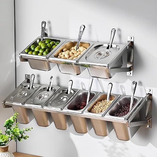 PP-Vic Conteneur Mural pour Ingrédients De Restauration, Conteneur pour Condiments À Pizza, Conteneur pour Ingrédients Alimentaires en Acier Inoxydable, Support pour Étagère À Épices,6 Grid - Nail Gallerys
