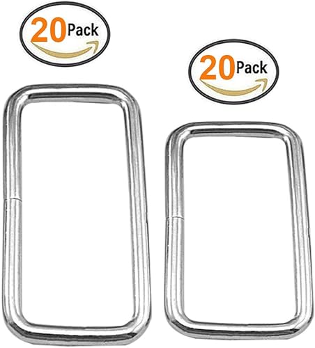 Lot de 20 anneaux carrés en métal pour sac à dos et accessoires de vêtements - 20 mm/25 mm et 32 mm/38 mm de largeur - Argenté - Nail Gallerys