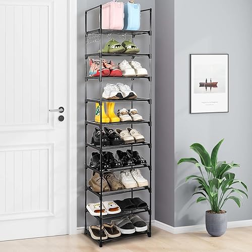 Cinnani Étagère Chaussure à 10 Niveaux, Range-chaussure, Porte-chaussure, Meuble de Rangement, 28 x 45 x 175 cm, Cadre en Métal, en Tissu Non-tissé, pour Entrée, Salon, Chambre, Dressing-Noir - Nail Gallerys