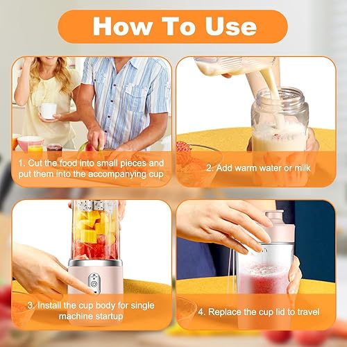 Blender Portable, 400ml Mini Blender, Blender électrique Avec 6 Lames, USB Mixeur Portable, Mini Mixeur Et 2 Gobelet Pour Les Fruits, Les Smoothies, Les Milkshakes,Jus De Fruits (Rose) - Nail Gallerys