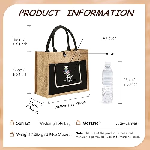 Jeweidea Sac en Jute Personnalisé avec Nom Gravé et Lettres Sac Fourre Tout Femme Sac de Plage Cabas Tote Bag pour Pique-Nique Camping Plage Mariage Cadeau Personnalisé - Nail Gallerys