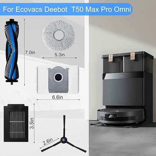 Jegehoyo Kit d'accessoires pour aspirateur robot Ecovacs Deebot T50 Max Pro Omni, comprenant 1 brosse principale, 6 brosses latérales, 2 filtres, 6 chiffons, 4 sacs à poussière, 1 brosse de nettoyage - Nail Gallerys