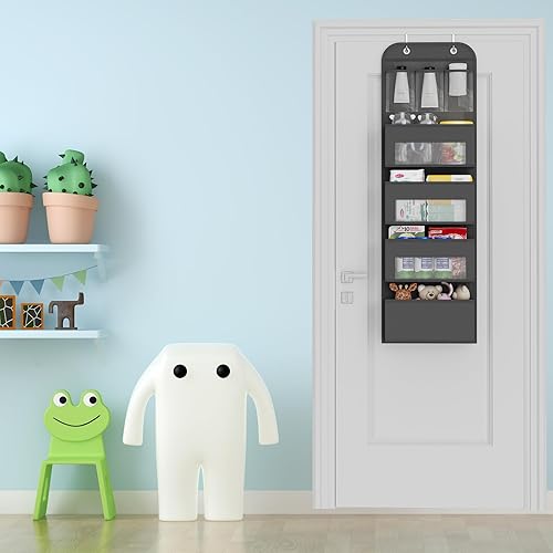 YOUDENOVA Organiseur de porte à suspendre avec 4 grandes poches avec fenêtre et 3 poches en PVC, 2 crochets en métal, organiseur de camping pour salle de bain, chambre d'enfant, salon, chambre à - Nail Gallerys