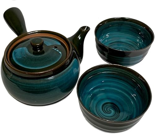 Mino Ware Yunomi Ensemble théière japonaise Motif émeraude Marron - Nail Gallerys