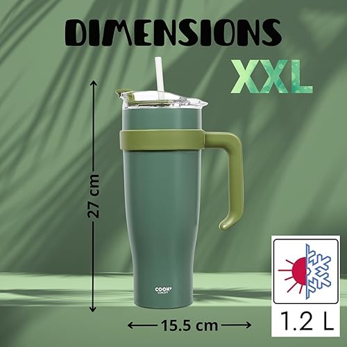 PRO DISTRI Mug Isotherme avec Paille et Poignée Ergonomique | Gourde XXL en Inox pour conserver vos boissons au chaud ou au frais | Idéal pour le Bureau ou le Sport | Coloris Noir Intense - Nail Gallerys