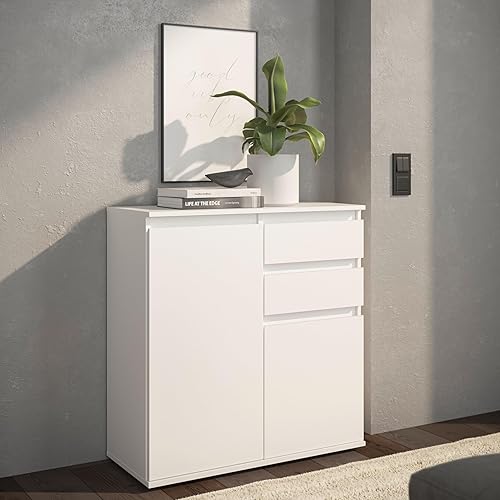 Stella Trading Brest Commode Blanche - Buffet Moderne avec Beaucoup d'espace de Rangement - 119 x 84 x 35 cm (l x H x P) - Nail Gallerys