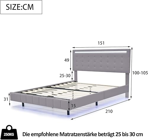 KOMHTOM Lit Flottant Rembourré avec Tête de lit Réglable et Port de Charge, Lit Plateforme avec éclairage d'ambiance LED, Chambre à Coucher Moderne(sans Matelas) (Rose, 160 x 200cm) - Nail Gallerys