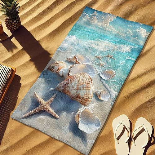 Serviette de plage en coquillage tropical, style côtier aquatique, séchage rapide, légère, anti-sable, absorbante, idéale pour les voyages en plein air, les vacances, 177,8 x 88,9 cm - Nail Gallerys