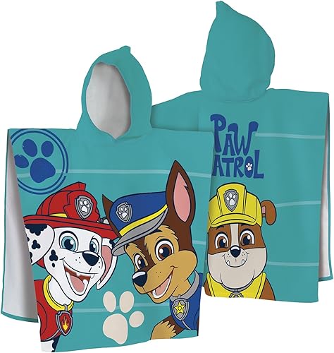 Pat Patrouille Summer Ensemble Cape de Bain et Drap de Plage | 100% Coton | Oeko-TEX | 60x120cm + 70x120cm | Imprimé Garçon | Bleu - Nail Gallerys