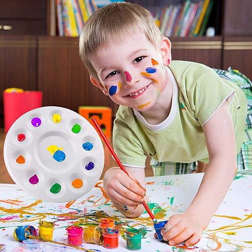 LotFancy 12 Pièces Palettes de Peinture en Plastique 16.5cm Palette Peinture Palettes de Couleurs avec 11 Compartiments Blanc Aquarelle Acrylique Humide Lavable - Nail Gallerys