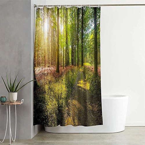 Forêt Naturelle Rideau Douche, Forêt Naturelle Rideau de Bain 100% Polyester Tissu Rideau de Douche Anti Moisissure Imperméable pour Salle de Bain ou Baignoire, 12 Crochets, 180x180 cm - Nail Gallerys