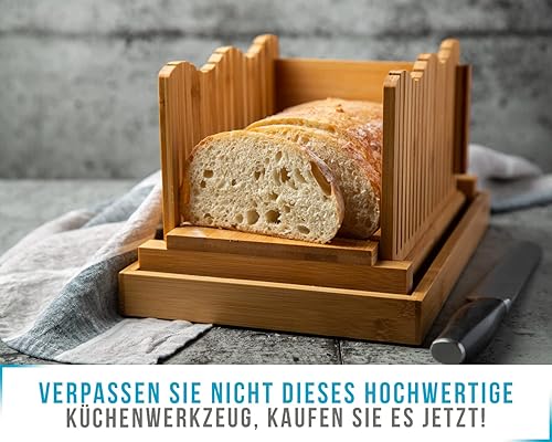 Trancheur de pain en bambou pour pain maison - Planche à découper le pain en bois avec support d'émiettage - Coupeur de pain pliable et compact - Tranches fines ou épaisses - Nail Gallerys