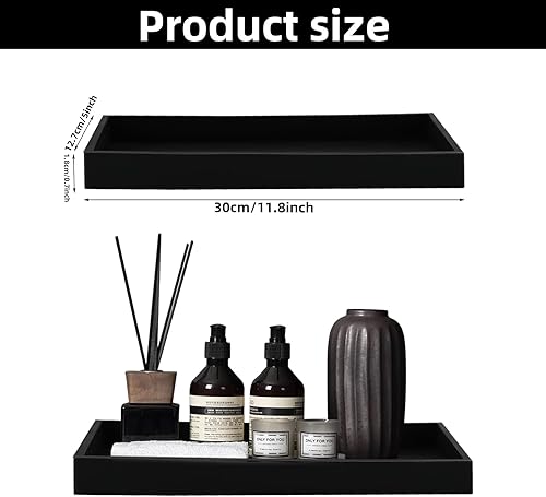2 Pièces Plateau Salle De Bain, 20 X 10cm Plateau Baignoire, Plateau Noir, Plateau Decoratif Plateau Rectangulaire, Plateau Organisateur De Comptoir pour Cosmétiques, Bougie De Parfum, Clé - Nail Gallerys