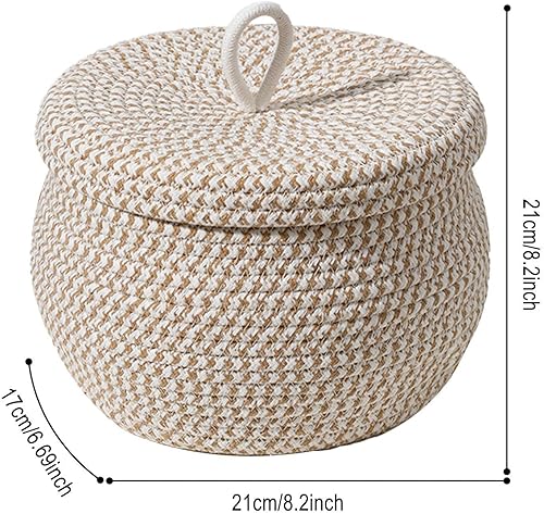 Paniers de Rangement en Corde Tissée, Panier de Rangement avec Couvercle, Panier Rangement Salle de Bain, Paniers et Boîtes de Rangement Multifonctionnels pour Salon Chambre à Coucher - Nail Gallerys