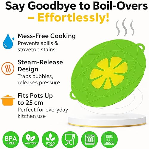 Couvercle anti-déversement en silicone 26 cm pour casseroles et poêles - Résistant à la chaleur - Sans BPA - Couvercle en silicone pour cuisine propre et sûre - Multifonction - Nail Gallerys