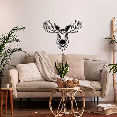 DEKADRON Décoration murale en métal, tête d'élan géométrique, tentures murales, panneau d'élan en métal, décoration de la maison, décoration de bureau (60 x 46 cm) - Nail Gallerys