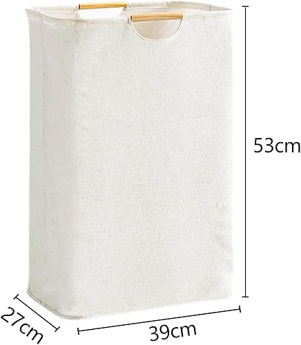 Relota Panier a Linge Beige 39×53×27 cm, Panier à Linge Grande Capacité Pliable Tissu Oxford avec Manche en Bois, Corbeille a Linge pour Chambre Salon Chambre D'enfant Salle de Bain et Voyage - Nail Gallerys
