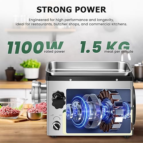 Huanyu Hachoir Électrique Hachoir a Viande Electrique Commercial 1100W Multi-fonctions Hachoir a Viande avec Poussoir a Saucisse Hachoir Électrique Viande avec 2 Lames et 4 Plaques de Coupe - Nail Gallerys