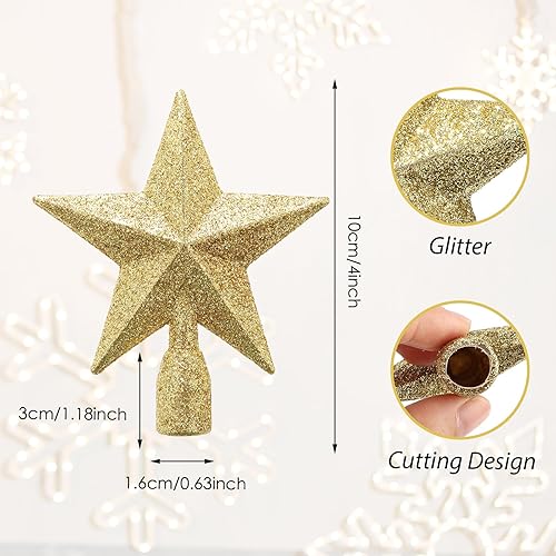 WLLHYF Lot de 2 Mini étoiles pailletées de 10,2 cm pour décoration de Sapin de Noël Petites cimes d'arbre en Plastique pour décoration de Noël fête d'anniversaire (doré) - Nail Gallerys