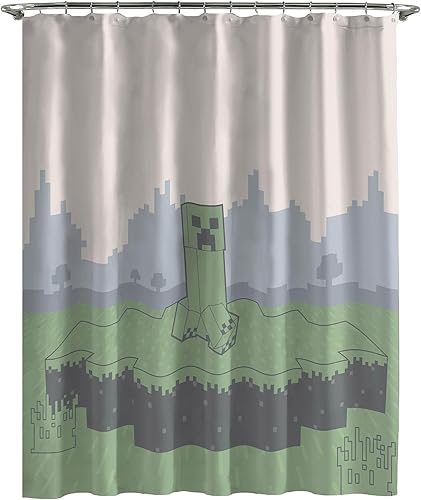 Jay Franco Rideau de Douche Minecraft Creeper 178 x 182 cm - Décoration de Salle de Bains à Motif Jeu vidéo en Tissu - Nail Gallerys