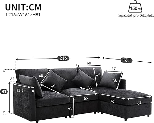 Merax Canapé d'angle modulaire 3 places en forme de L avec repose-pieds convertible, tissu chenille, confort premium, gain de place et convertible, gris - Nail Gallerys