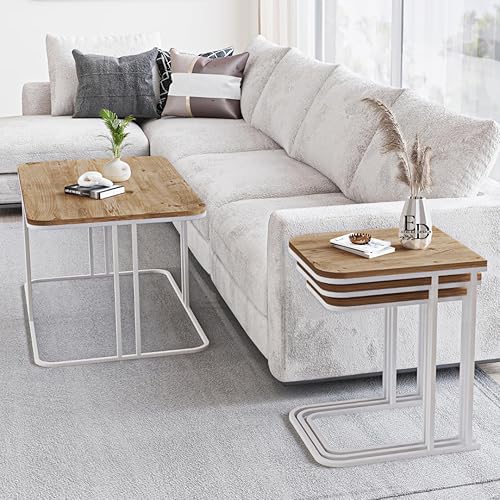 EMIDECO Table Gigogne Lyon Lot de 3 Tables Empilables – Plateau Bois Clair et Structure Métal Noir – Design Contemporain et Élégant - Nail Gallerys